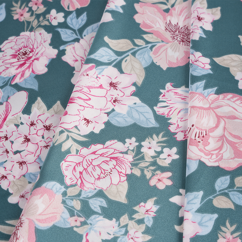 50d Stretch Satin Peony Flower Print -kangas