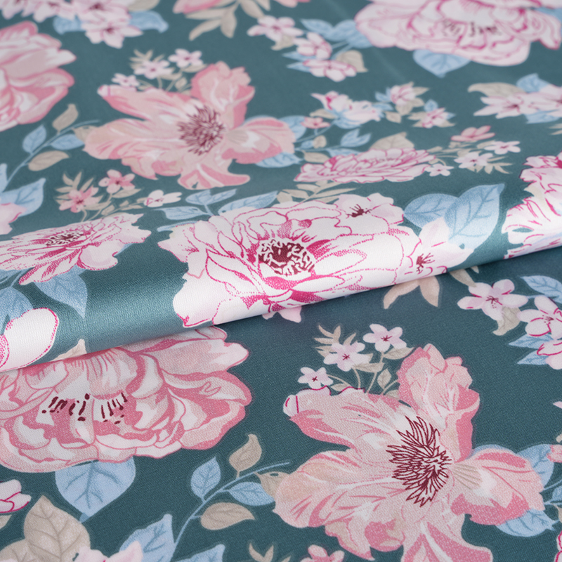 50d Stretch Satin Peony Flower Print -kangas